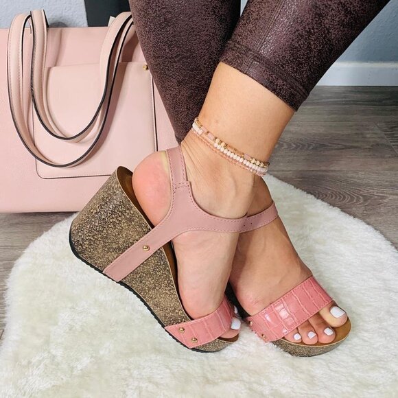 Women's Rose Platform Wedge Summer Casual Sandals - Picture 1 of 15